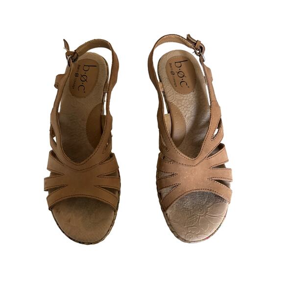 BOC Sandals Women's Tan Strappy Concept Floral Cork Wedge Slingback Heel Sz 9 - Picture 3 of 9